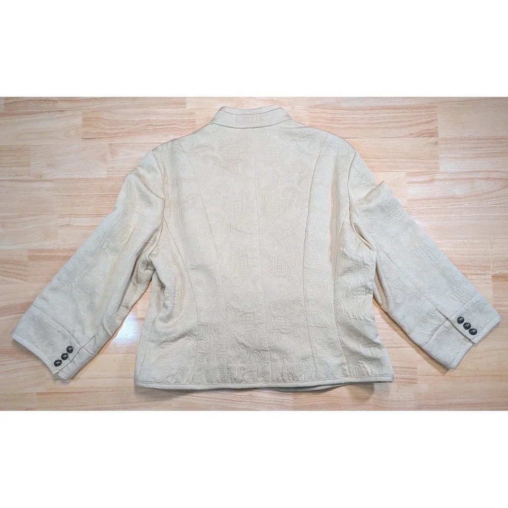 Bandolino Champagne Damask Jacquard Victorian Button Blazer Jacket Womens 16
